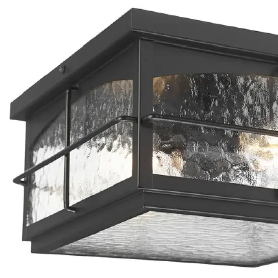 John Timberland Braylon 12" Wide Black and Hammered Glass Outdoor Ceiling Light image {2}