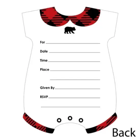 Big Dot of Happiness Lumberjack - Baby Bodysuit - Shaped Fill-in Invites - Baby Shower or 1st Birthday Party Invite Cards with Envelopes - Set of 12 image {2}