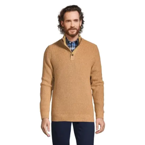Lands' End Men's Cotton Blend Button Mock Neck Sweater image {3}