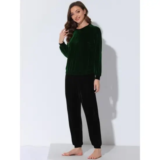 cheibear Womens Velvet Sleepwear Long Sleeve with Pants Lounge Winter Warm Pajama Set image {1}