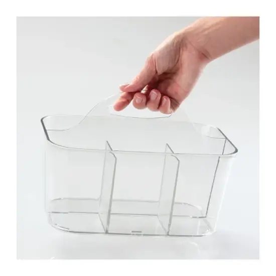 mDesign Small Plastic Caddy Tote for Desktop Office Supplies, 2 Pack, Clear image {5}