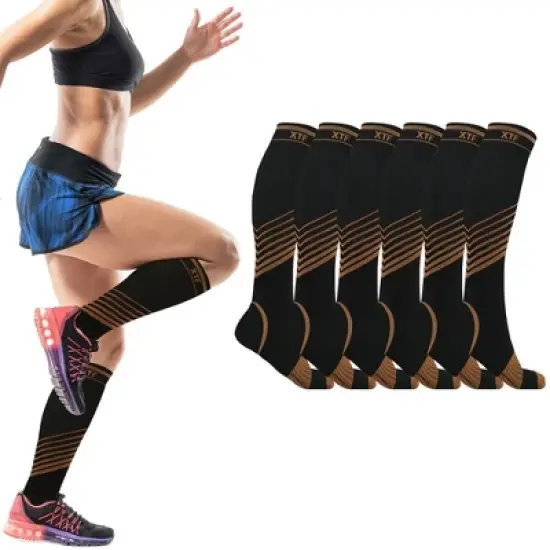 Extreme Fit Copper Compression Socks - Knee High for Running, Athtletics, Travel - 6 Pair  image {1}