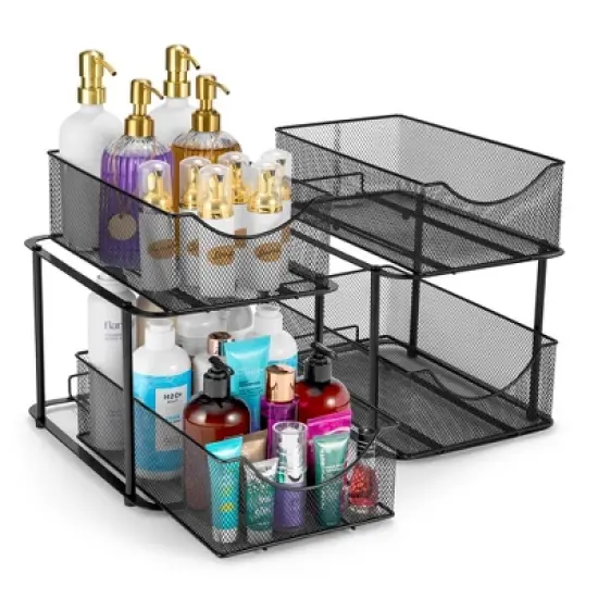 Sorbus 2 Pack 2 Tier Baskets with Mesh Sliding Drawers - Ideal Cabinet, Under the Sink, etc - Great for Bathroom, Kitchen, Office, etc. image {8}