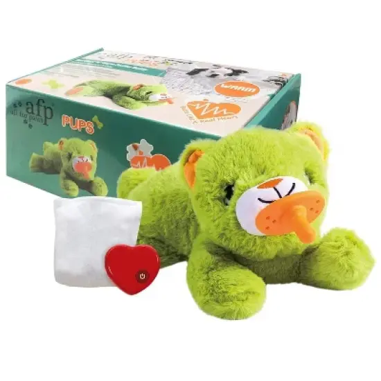 Allforpaws Dog Toys, Puppy Soothing Heartbeat Warm Bear Comfort Dog Sleep Aid Plush Toy, Pacifier Buddy, Green image {8}