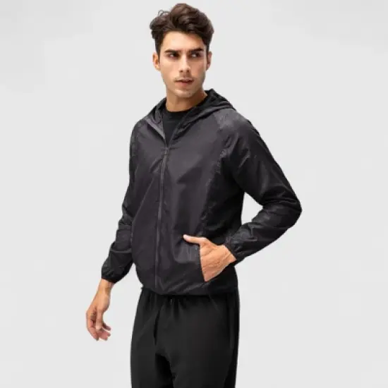 Anna-Kaci Active Men's Full Zip Hooded Windbreaker Jacket with Side Pockets and Elastic Cuffs image {2}