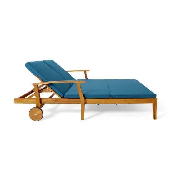 GDFStudio Abena Outdoor Acacia Wood Double Adjustable Chaise Lounge with Cushions image {6}