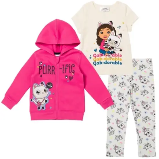 Gabby's Dollhouse Gabby Pandy Paws Girls Zip Up Fleece Hoodie T-Shirt and Leggings 3 Piece Outfit Set Toddler to Big Kid  image {13}