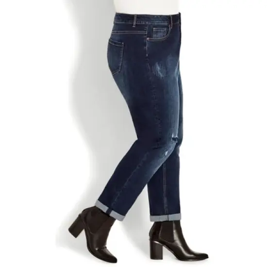 Women's Plus Size Girlfriend Rip Jean Dark Wash - tall | AVENUE image {4}