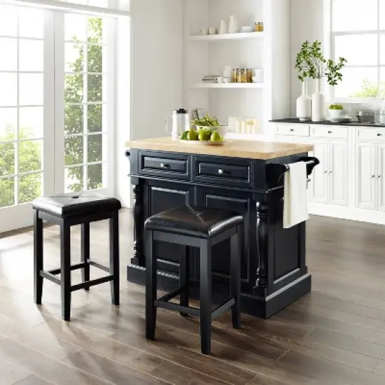 Oxford Kitchen Island with Square Seat Stools Black - Crosley image {3}