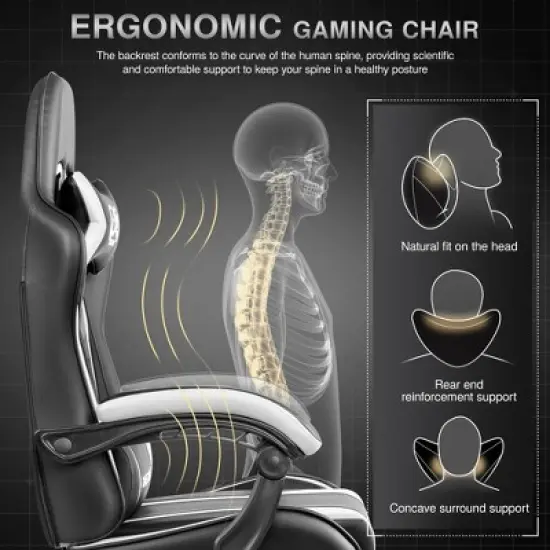 KERDOM Gaming Chair, Computer Chair with footrest and Lumbar Support,Black-White image {1}
