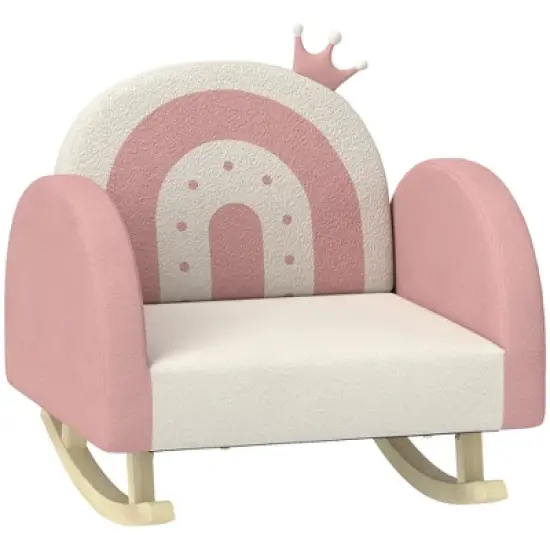 Qaba Kids Rocking Chair, Princess Crown Toddler Chair, Children's Armchair Rocker w/ Rainbow Backrest for Bedroom Playroom, Pink image {6}