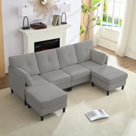 Mjkone Modular Convertible Sectional Sofa Couch, Upholstered Comfy Fabric 4-Seater Sofa with Movable Ottomans image {14}