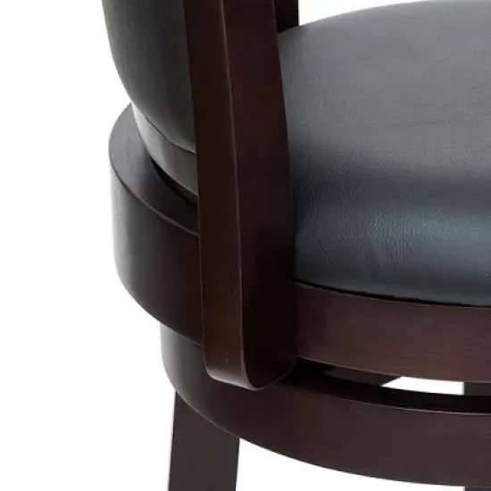 HOMCOM Classic Bar Stool Swivel Barstool with PU Leather Upholstered Mid-Back and Footrest, 30.25 Inch Seat Height, Set of 3, Black image {4}