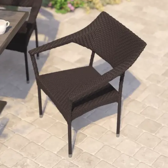 Flash Furniture Jace Set of 2 Commercial Grade Stacking Patio Chairs, All Weather PE Rattan Wicker Patio Dining Chairs image {4}