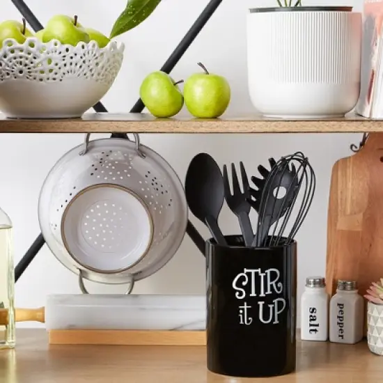 Design Imports Black Stir It Up Ceramic Utensil Holder image {2}