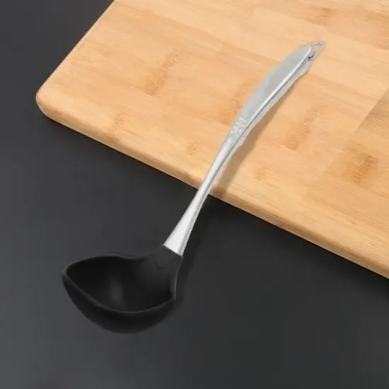 Unique Bargains Heat Resistant to 480&deg;F Restaurant Kitchen Cooking Utensil Soup Ladle Spoon 12.6 Inch Black 1 Pc image {1}