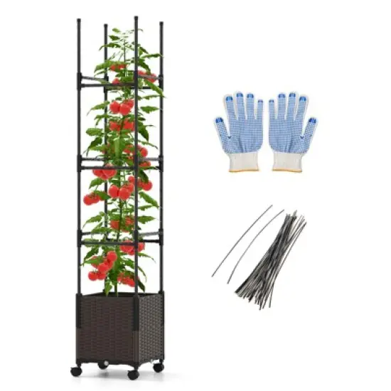 Tangkula 87" Tall Raised Garden Bed w/ Plant Box & Trellis Lockable Wheels Indoor Outdoor image {10}