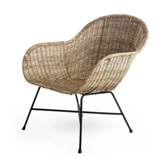 texxture Ormond Woven Rattan Patio and Lounge Chair, Indoor Outdoor Accent Furniture for Table or Porch with Metal Legs, Natural image {6}