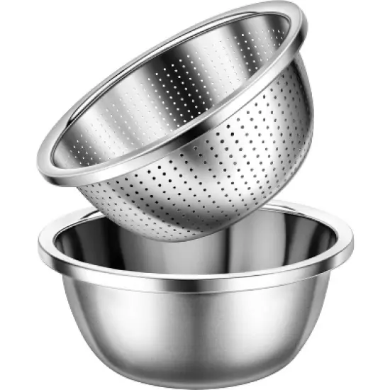 Colander 304 Stainless Steel 3-quart with Mixing Bowls, Dishwasher Safe. (2PC) image {6}
