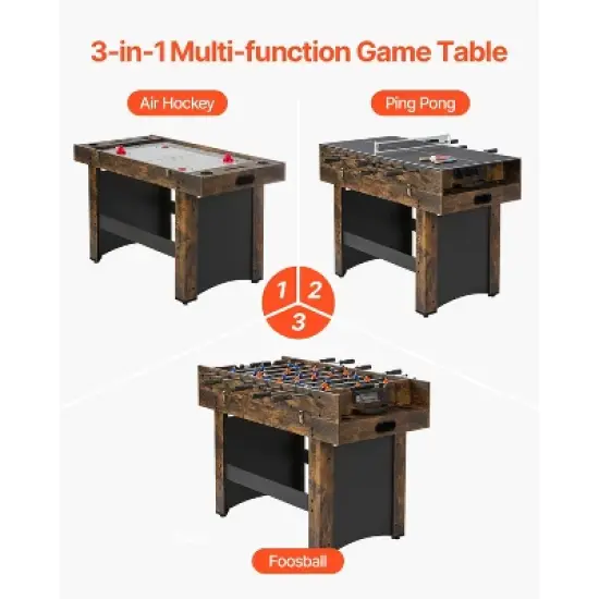 VEVOR 3-in-1 Combo Game Table Set, 54" Air Hockey Table, Multi Combination Table with Air Hockey, Ping Pong, Foosball, Pushers & Pucks, Brown image {2}