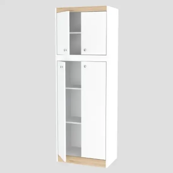 4 Doors Kitchen Storage Cabinet White/Oak - Inval image {6}