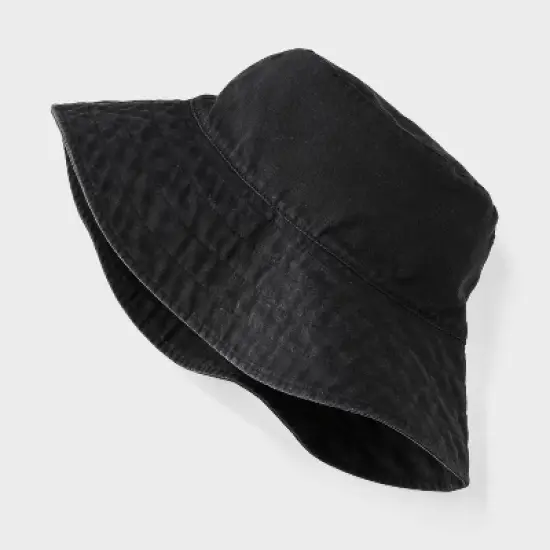 Reversible Bucket Hat - Universal Thread&trade; Black: Cotton, Midweight Fabric, Pull-On, Solid Pattern, One Size, Hand Wash image {2}