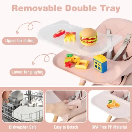 Costway 6-in-1 Convertible Wooden Baby Highchair Infant Feeding Chair with Removable Tray image {4}