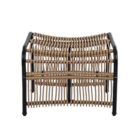 FIONECA 3-Piece Wicker Outdoor Patio Furniture Set with Lounge Chair, Ottoman & Coffee Table, Black & Natural Rattan with Beige Cushions image {14}