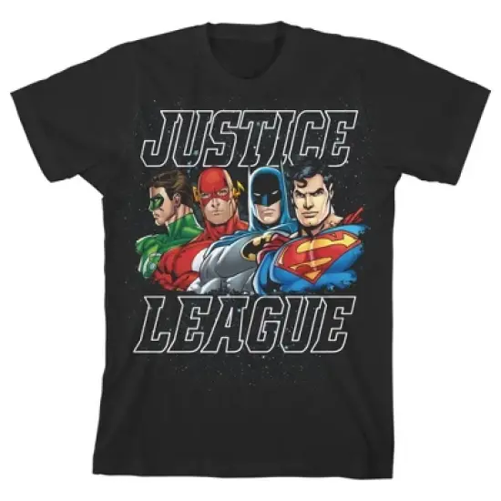 The Justice League Four Superheroes Black Graphic Tee Toddler Boy to Youth Boy image {6}