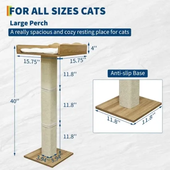 Cat Window Perch with Scratch Posts and 2 Platforms, 40" Adjustable Sisal Climbing Tree Hammmock with Suction Cups, 2 Install Ways, Cats Window Bed image {7}
