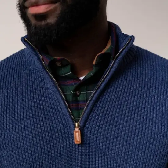 Hope & Henry Men's Organic Half Zip Cardigan Stitch Pullover Sweater, Navy Marl, X-Large image {1}