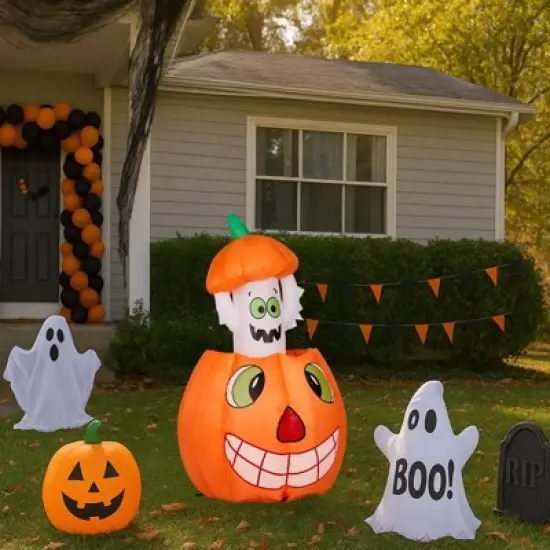 Karl Home 2.8 FT Lighted Halloween Inflatables Animated Pumpkin Ghost Outdoor Decoration image {2}
