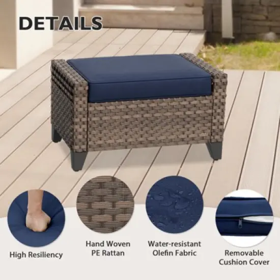 EAGLE PEAK 2 Piece Wicker Outdoor Ottoman, Patio Ottoman Foot Rest image {3}