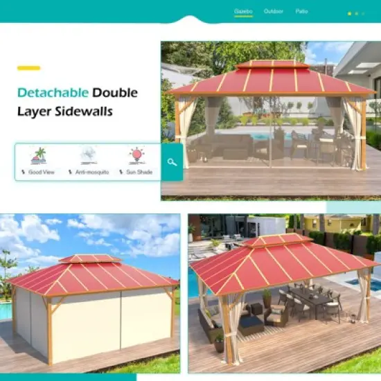 EROMMY 16 Ft. W x 12 Ft. D Aluminum Patio Gazebo image {6}