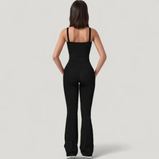 Anna-Kaci Active Women's Crossover Waist Flare Lounge Pants in Soft Woven Fabric with Relaxed Fit and Streamlined Silhouette image {7}