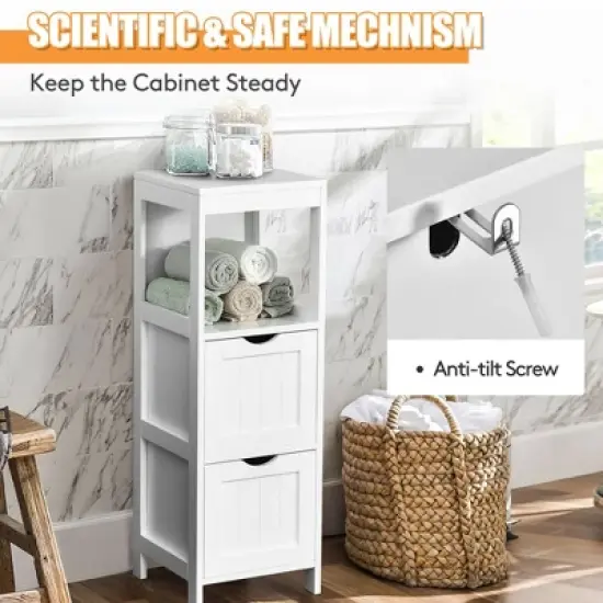 Costway Bathroom Floor Cabinet Side Wooden Storage Organizer w/ Removable Drawers White image {7}