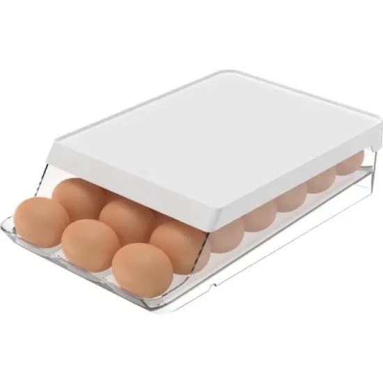 OU Egg Holder for Fridge, BPA Free Rolling Egg Organizer for Refrigerator Organization, Clear Stackable Container for Kitchen Organizers and Storage image {10}