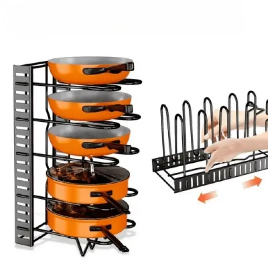 INFURNIC Kitchen Racks Versatile Pot Rack Organizer with Adjustable Tiers and Secure Lid Holder, for Cookware and Lids, Black, 15.7"*7.9"*10.8" image {4}