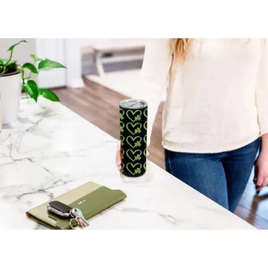 Elanze Designs St. Patrick's Day Shamrock Glittered Green Heart 20 ounce Stainless Steel Travel Tumbler with Lid For Your On The Go Beverages image {3}