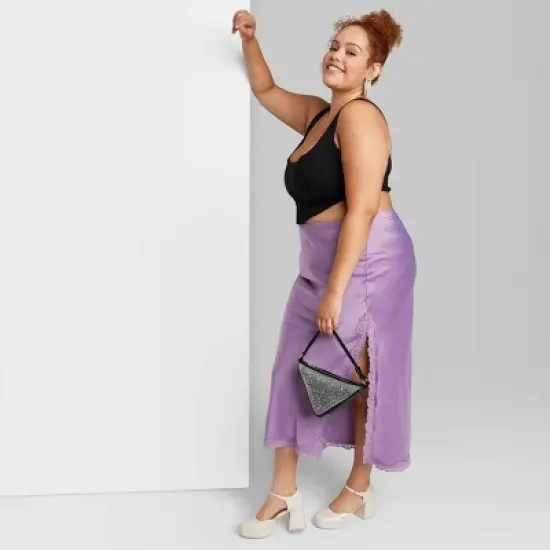 Women's Satin Lace Trim Midi Skirt - Wild Fable&trade; image {3}