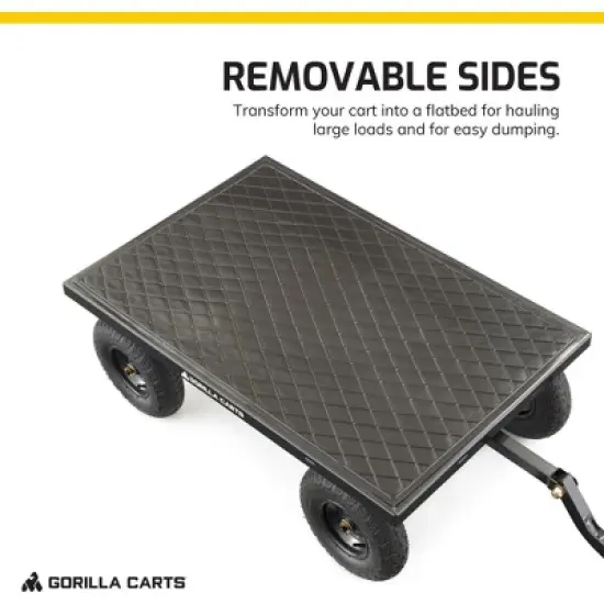 Gorilla Cart GOR1200-COM 9 Cubic Feet 1200 Pound Capacity Heavy Duty Durable Steel Utility Wagon Cart w/ 2 In 1 Towing Handle & Removable Sides, Black image {3}