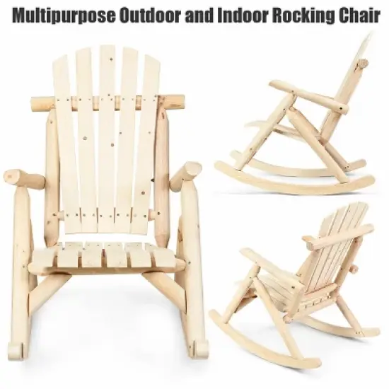 Costway Log Rocking Chair Wood Single Porch Rocker Lounge Patio Deck Furniture Natural image {6}