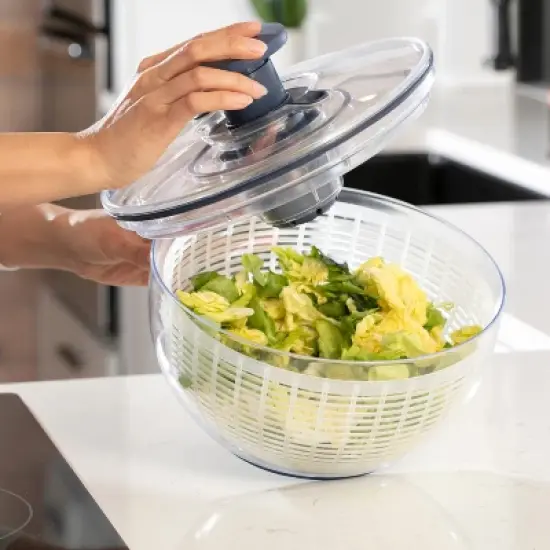 Luminuxe Salad Spinner Lettuce Spinner Vegetable Cleaner and Dryer, One-Handed Use, Built-in Draining System for Fresh, Crisp Clean Salad - 5.3 Quarts image {3}