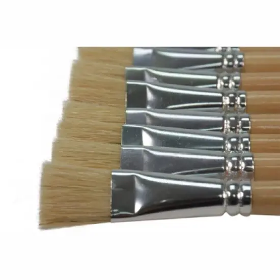School Smart White Bristle Paint Brushes, Long Handle, 3/4 Inch, Set of 12 image {1}
