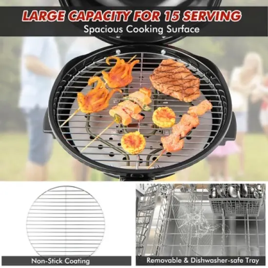 Costway Portable 1600W Electric BBQ Grill with Temperature Control & Grease Collector Red/Black image {5}