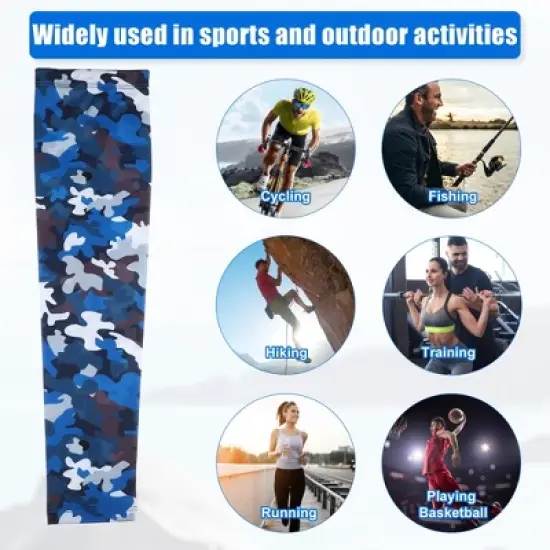 Unique Bargains Basketball Sports Camouflage Cooling Arm Elbow Compression Sleeve Blue 1 Pair image {1}