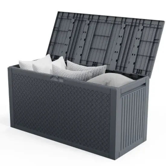 Syemin Deck Boxes 90gal Outdoor Garden Plastic Storage Deck Box Waterproof Deck Box Outdoor Lockable Storage Container, Black, 45.67"*19.5"*23.23" image {5}