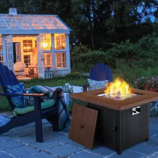 5pc Patio Dining Set with Square Steel Fire Pit Table & Rattan 360 Swivel Chairs - Captiva Designs image {2}