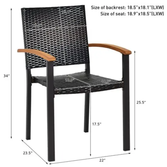 Tangkula Patio Rattan Dining Armchair 2 Set of Wicker Chair W/Steel Frame Acacia Armrests Indoor & Outdoor image {4}