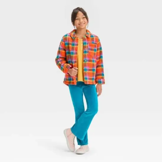 Girls' Button-Down Plaid Shacket - Cat & Jack&trade; Orange image {2}
